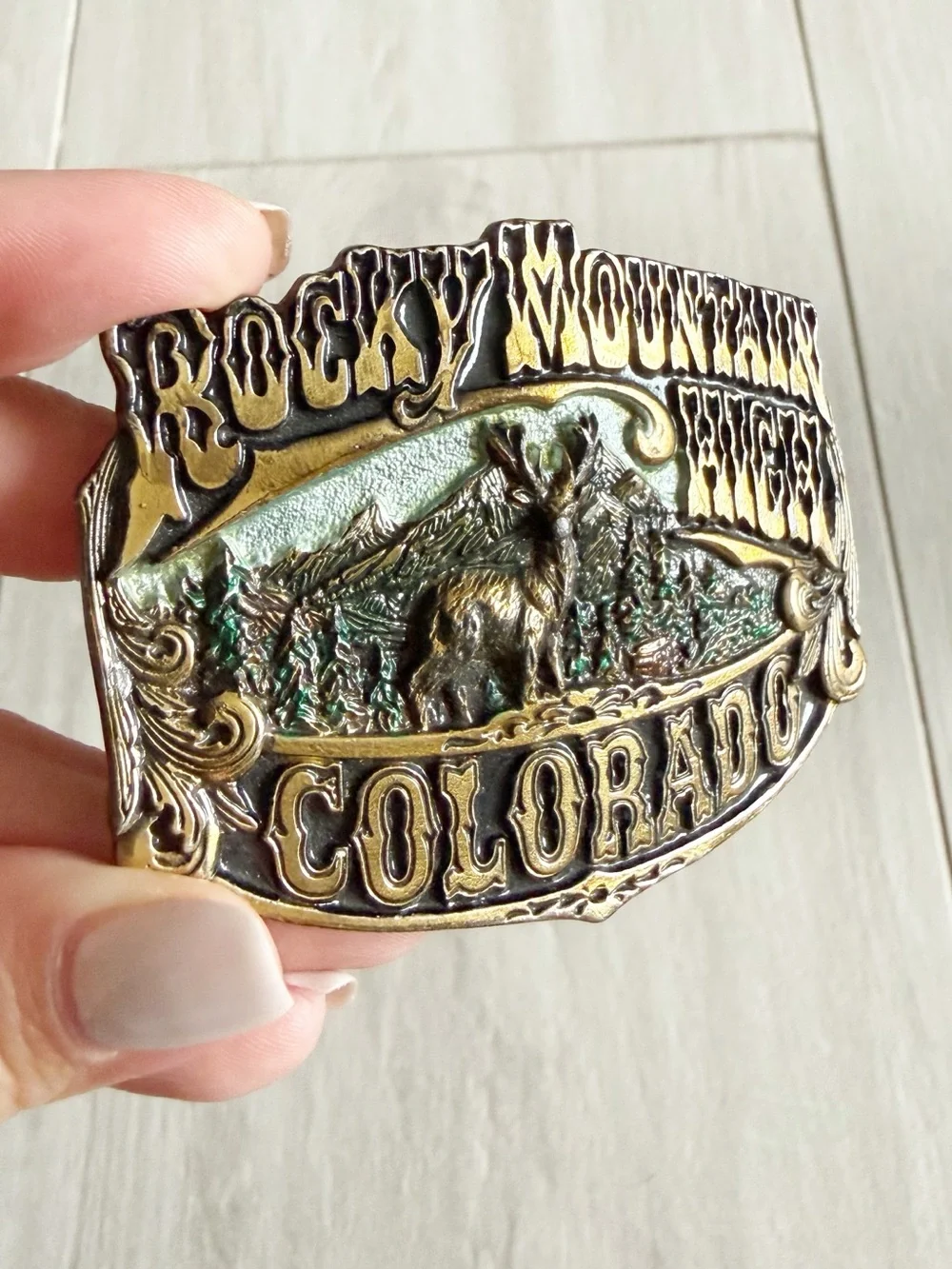 Rocky Mountain High Colorado H187 Brass Belt Buckle Great American Buckle 1981